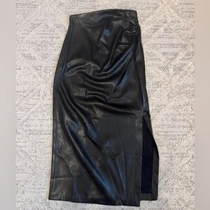 Black leather midi skirt